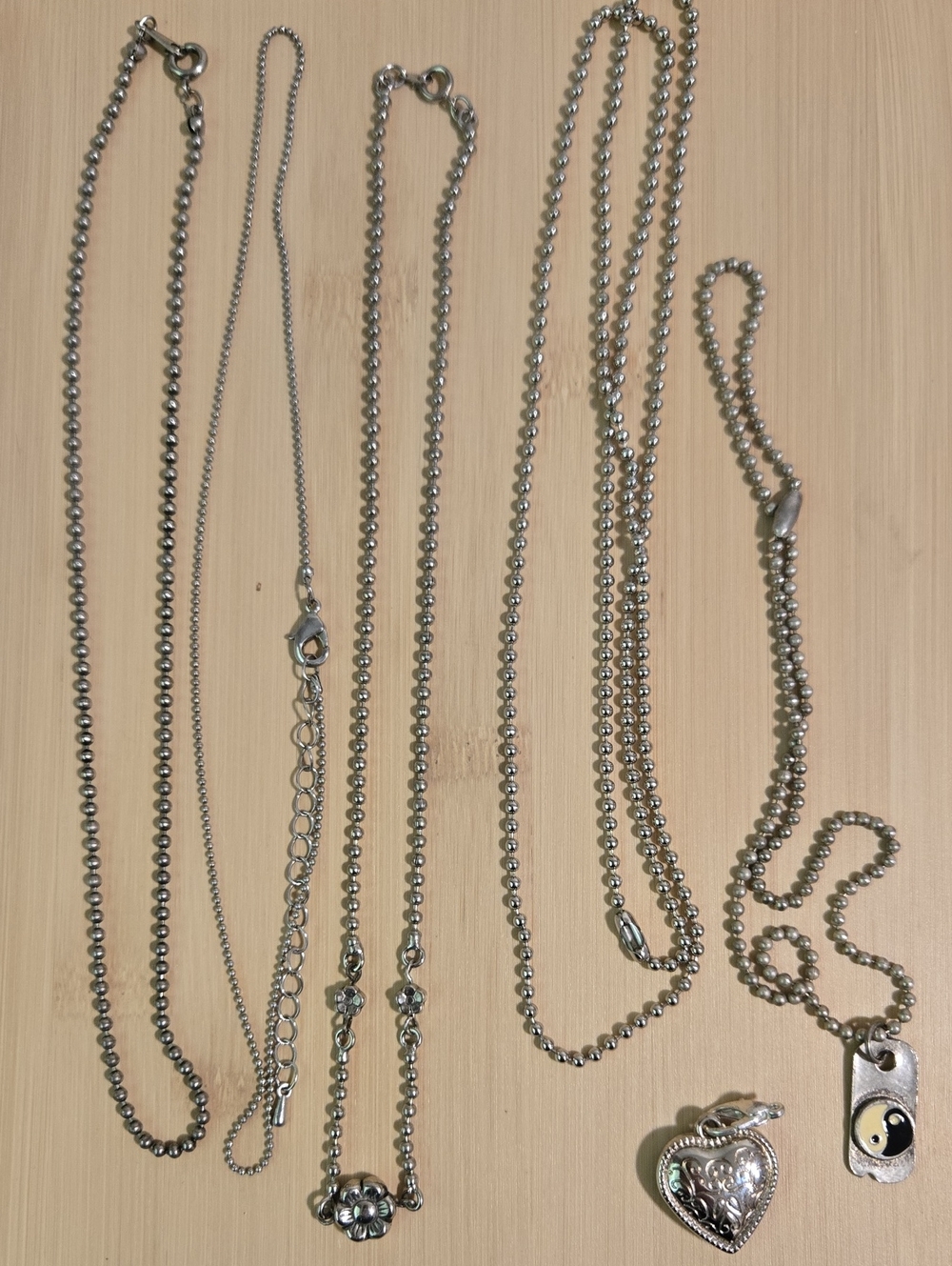Silver-Tone Heart & Bead Necklace Set - Silver